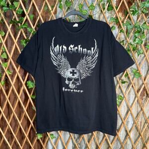 Vintage Y2K old school forever wings iron cross skull tshirt
